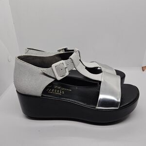 Robert Cleregie leather platform T-strap sandals black white silver EU 36